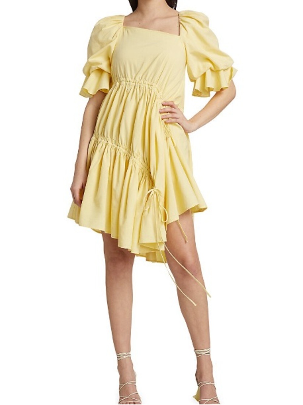 Moon River Yellow Asymmetrical Puff-Sleeve Dress